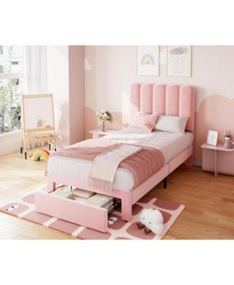 Twin Velvet Platform Bed with Drawer
