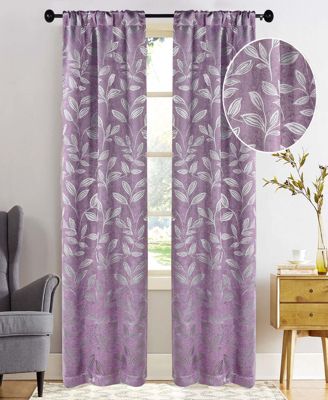 Leaves Machine Washable Room Darkening Blackout Curtains, Set of 2