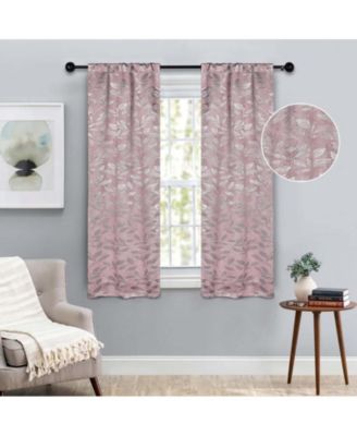 Leaves Machine Washable Room Darkening Blackout Curtains, Set of 2