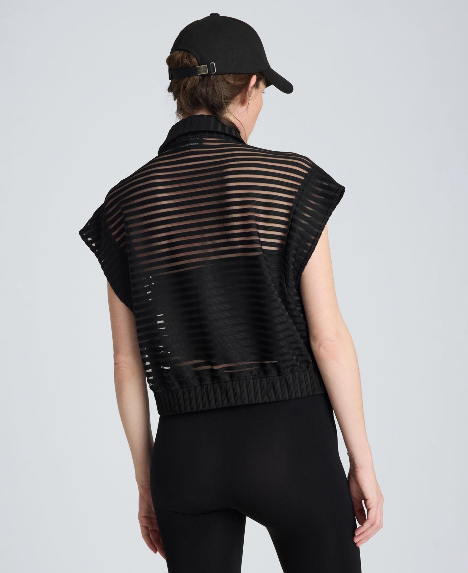 Women's Rib Mesh Sleeveless Cardigan with Chest Pockets