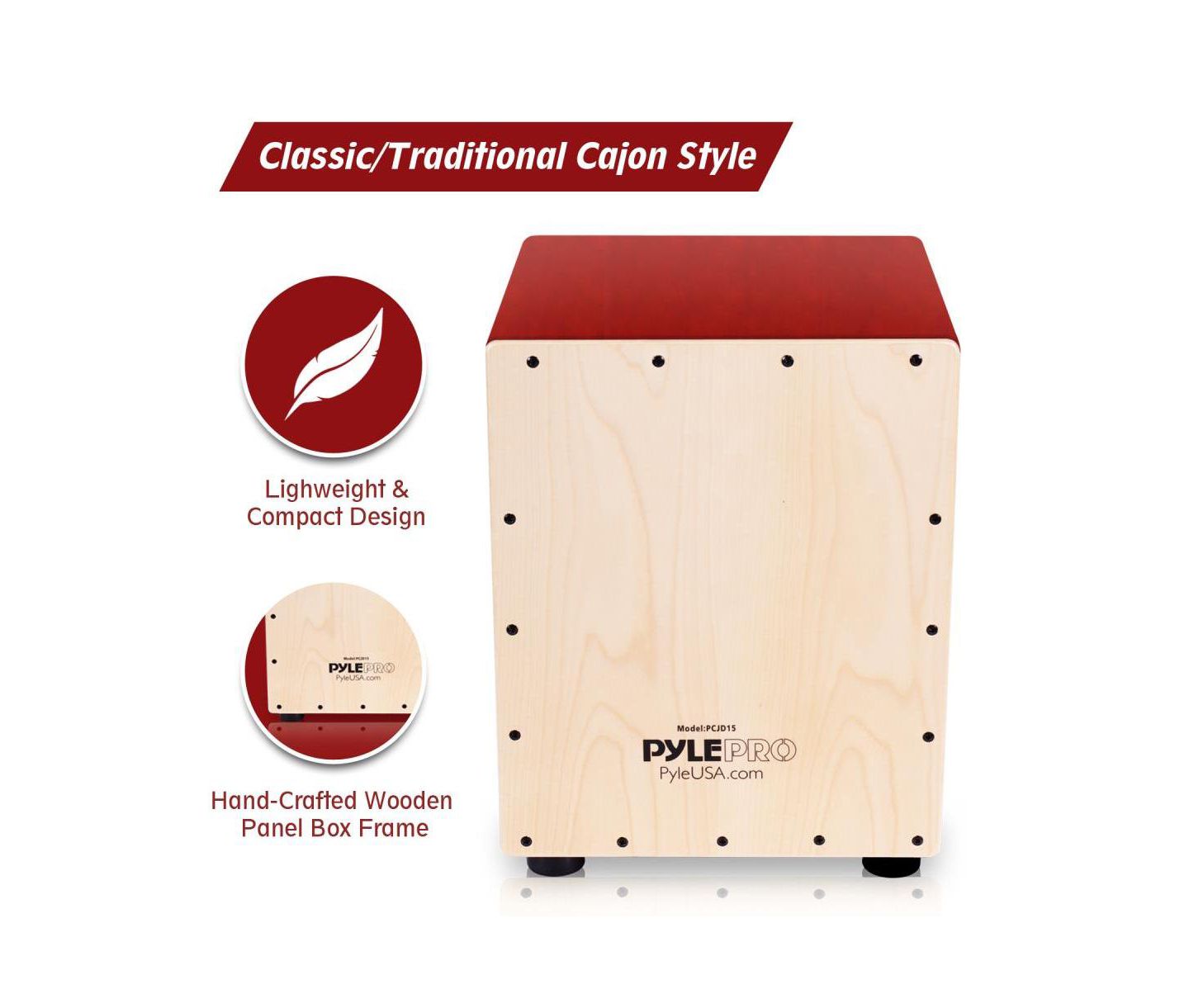 Детская игрушка Pyle Hand-Crafted Wooden Stringed Jam Cajon, цвет: Красный — фото 2