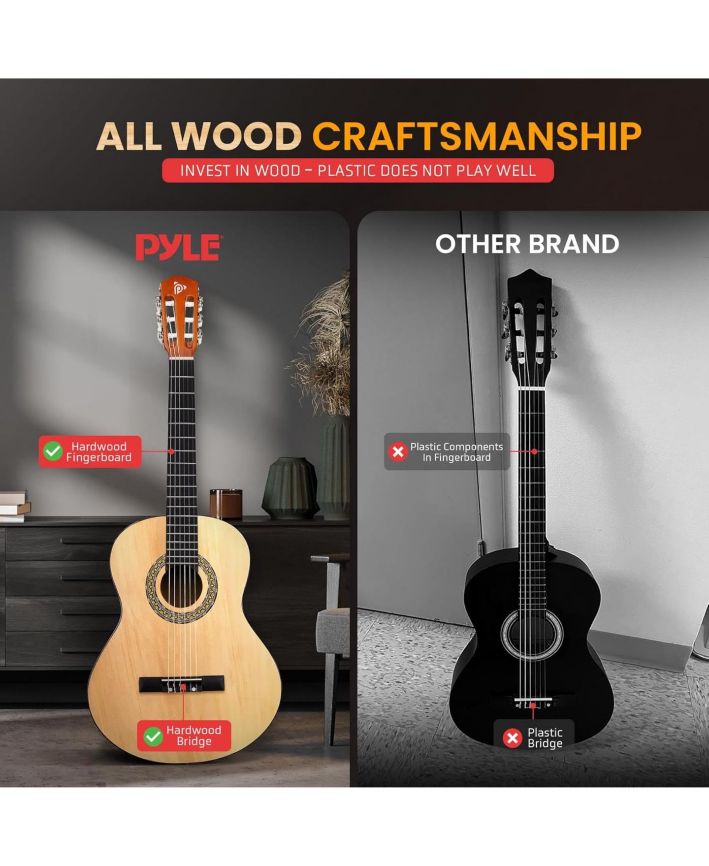 Детские игрушки Pyle 1/4 Size Beginner Acoustic Guitar Kit, Ages 4+, цвет: Коричневый — фото 4