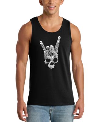 Men's Rock Skull Hand Gesture Word Art Graphic Tank Top