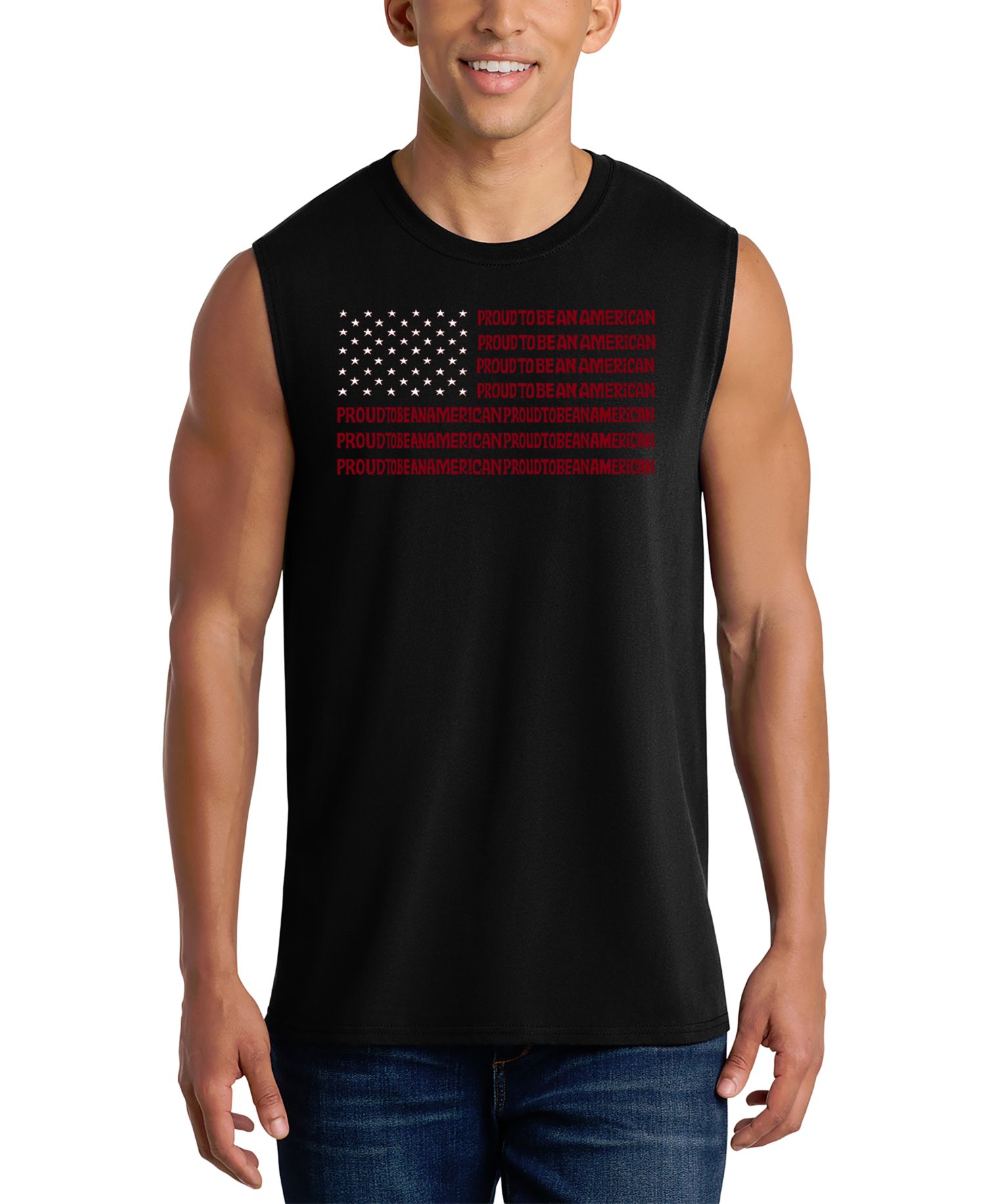 Men's American Flag Word Art Crewneck Tank Top
