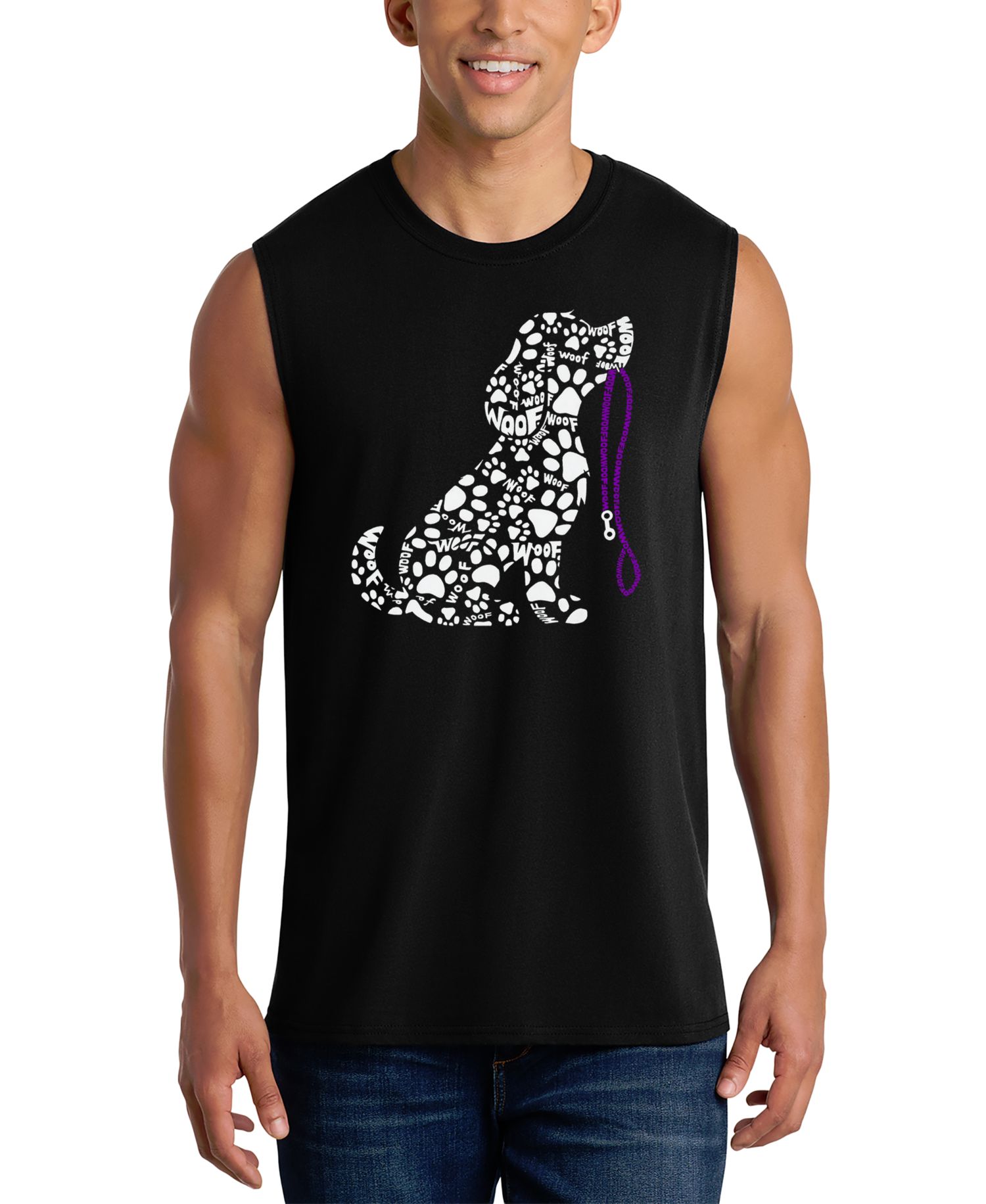 Men's Sitting Dog Paw Print Word Art Graphic Tank Top