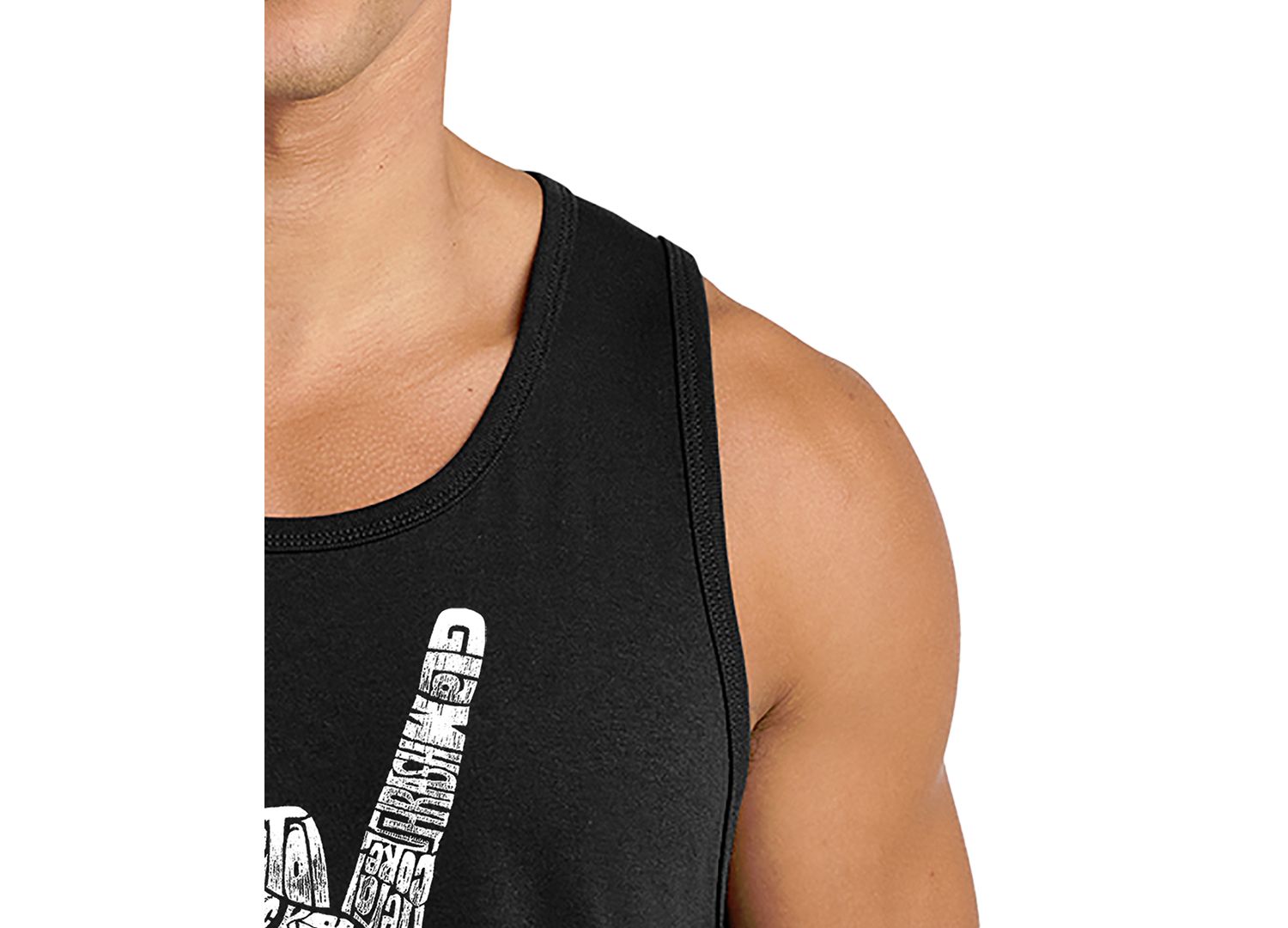 Men's Rock Skull Hand Gesture Word Art Graphic Tank Top