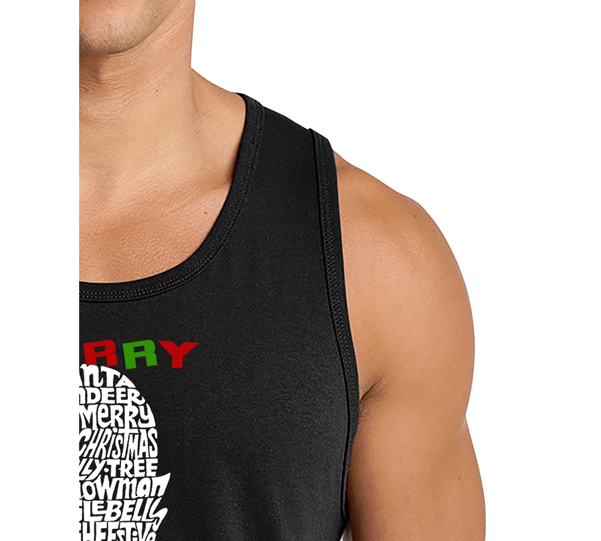 La Pop Art Men's Gingerbread Man Merry Christmas Word Graphic Tank Top