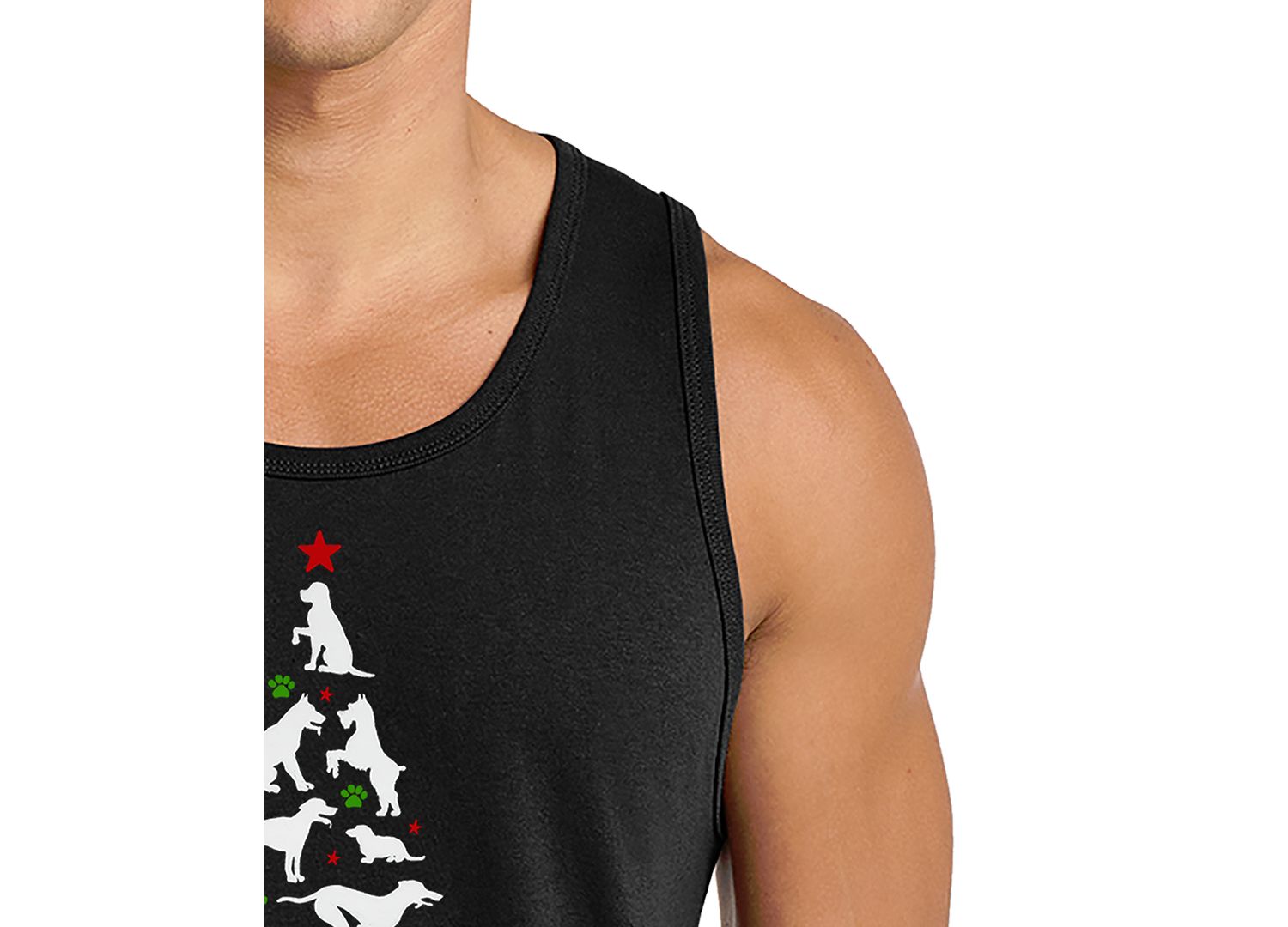 Men's Santa Claus Dog Tree Word Art Graphic Tank Top
