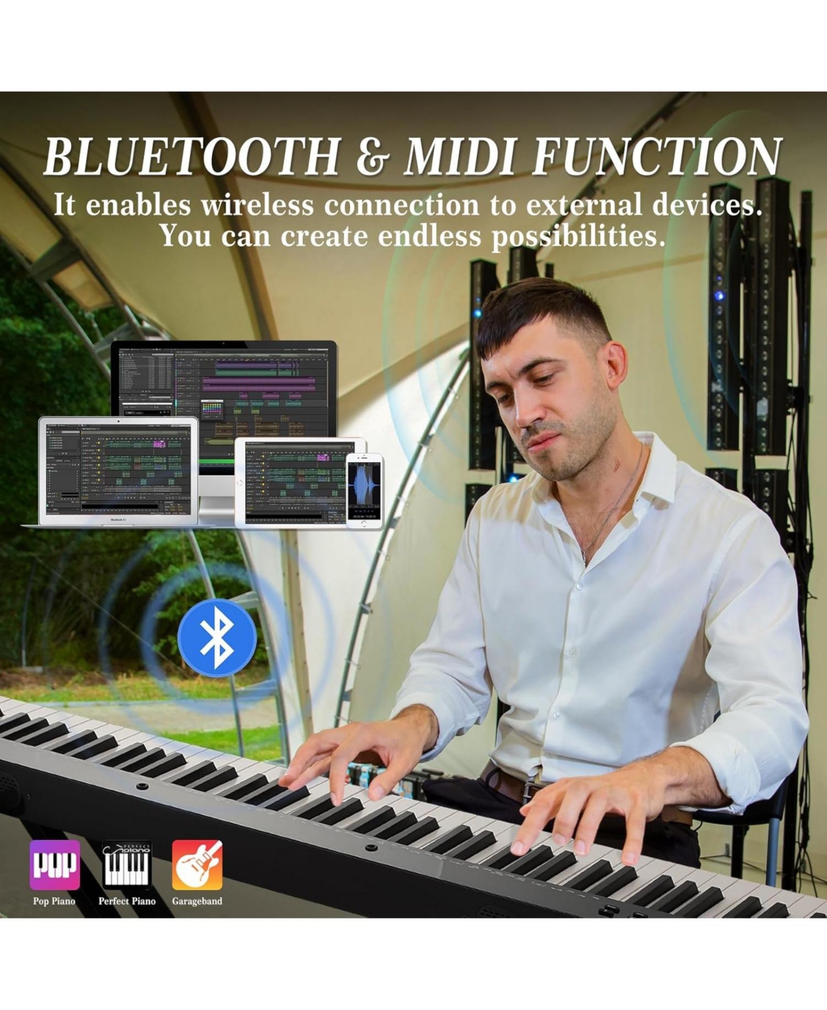 gaomon 88-Key Full Size Digital Piano Complete Set - Bluetooth Stand Case Headphones Adapter
