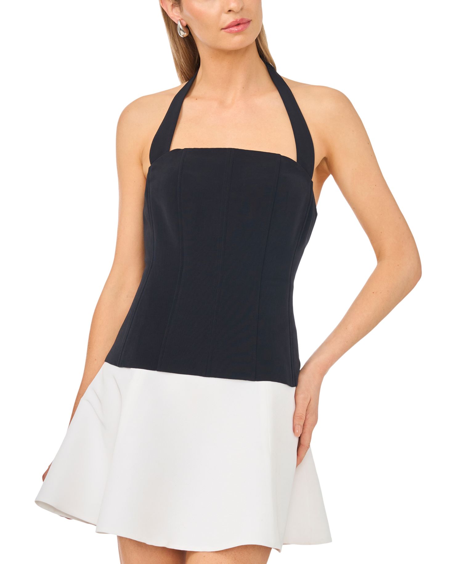 Women's Square Neck Halter Combo Mini Dress