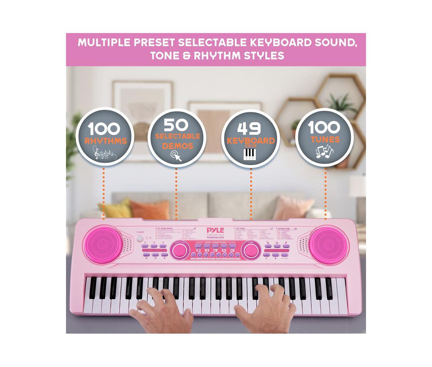 Детские игрушки Pyle Portable Kids Piano Keyboard and Mic Kit, цвет: Розовый — фото 6