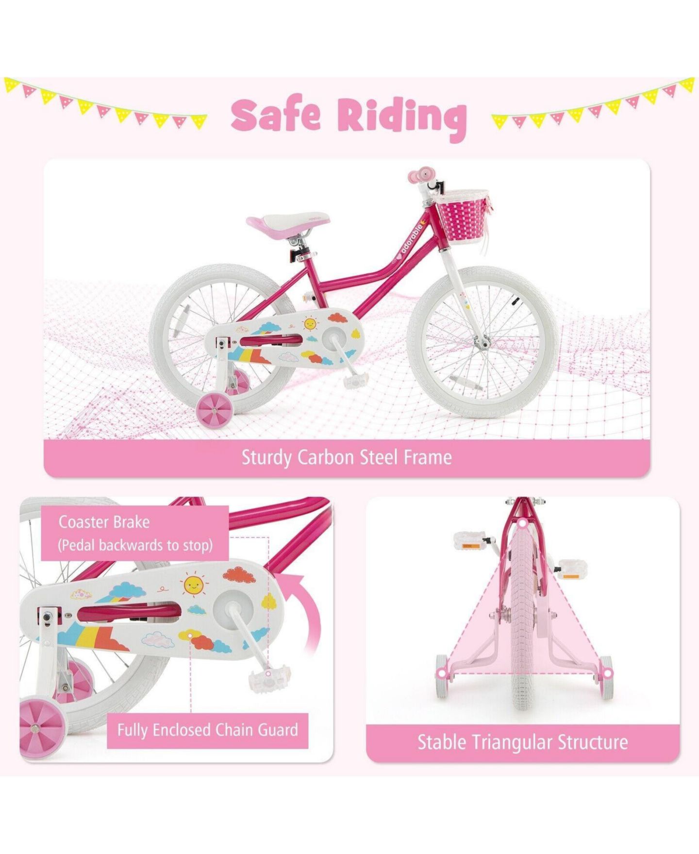 Детская игрушка SUGIFT Kids Bicycle 18 Inch with Adjustable Handlebar, Carbon Steel Frame and Basket for Ages 6-8 — фото 6