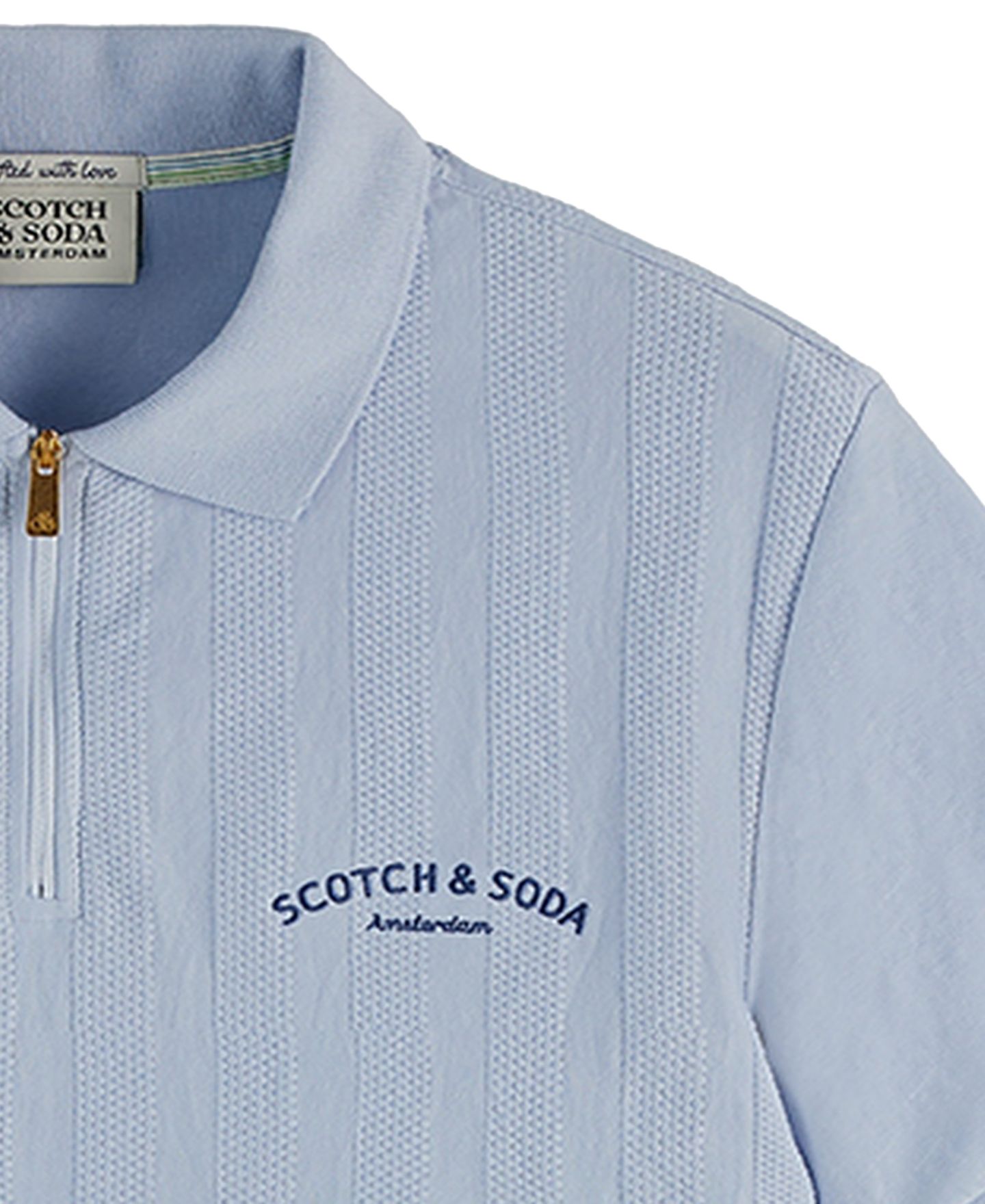 Мужское поло SCOTCH & SODA Popcorn Textured Quarter-Zip Short-Sleeve Polo Shirt, цвет: Синий, вариант 1 — фото 3