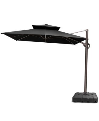Outdoor Patio Double Top 9x11FT Square Aluminum Cantilever Umbrella with Wheel Base
