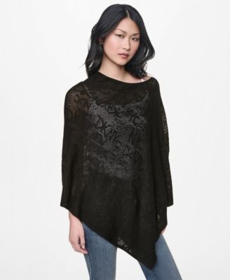 Women's Asymmetric Logo Pointelle Stitch Poncho Sweater