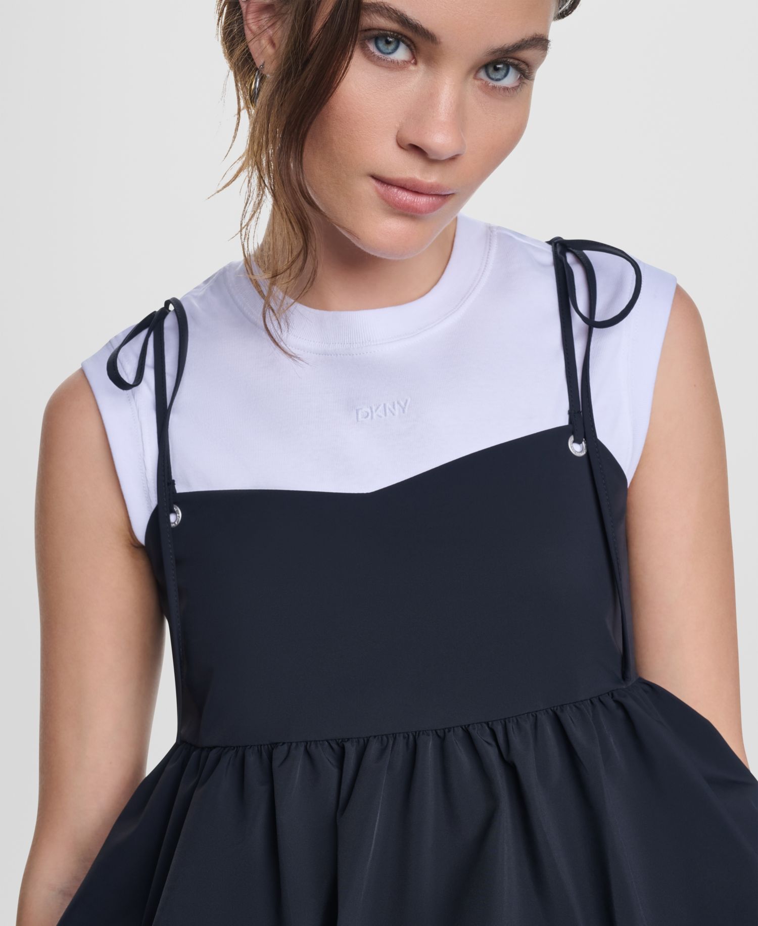 Women's Nylon-Blend Tied Strap Peplum Tank Top