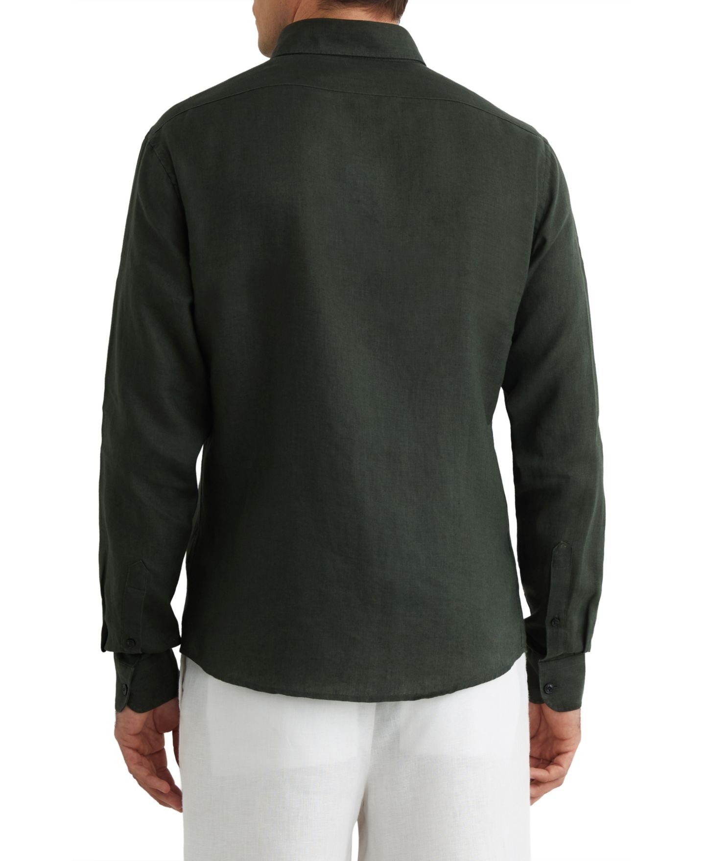 Мужская рубашка REISS Queens Linen Regular-Fit Button-Down, цвет: Полуночный зелёный — фото 2
