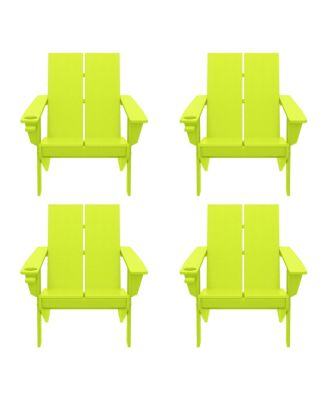 Outdoor HDPE Modern Adirondack Chair with Cup Holder (Set of 4)