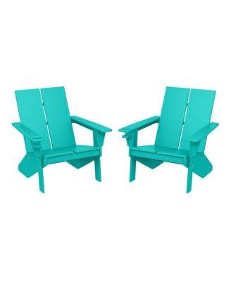 Outdoor HDPE Modern Adirondack Chair with Cup Holder Set of 2