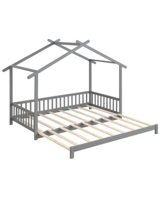Wooden House Bed Twin to King Daybed w/ Safety Rails and Decorable Roof