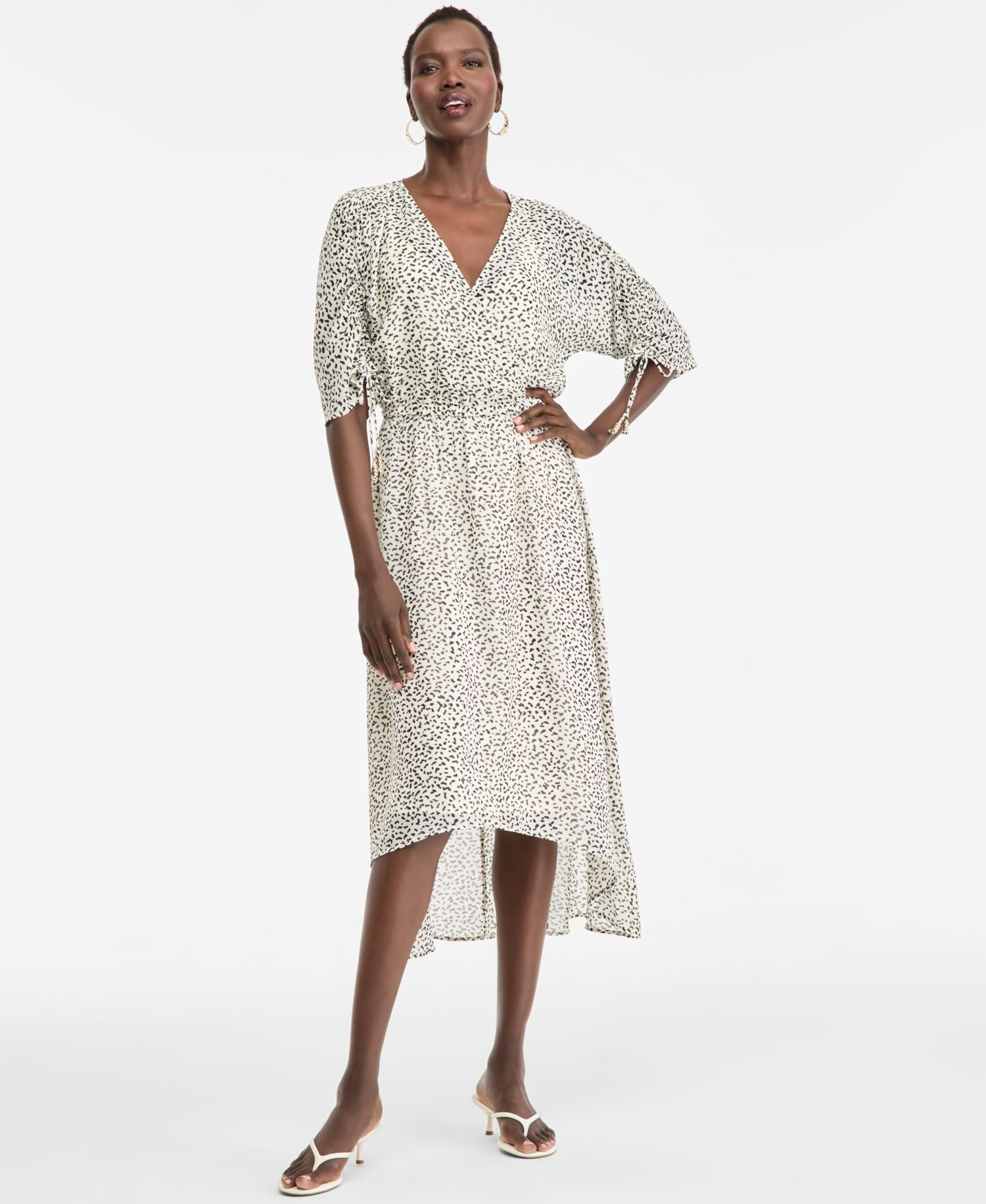 Women's Short-Sleeve Printed Faux Wrap Dress