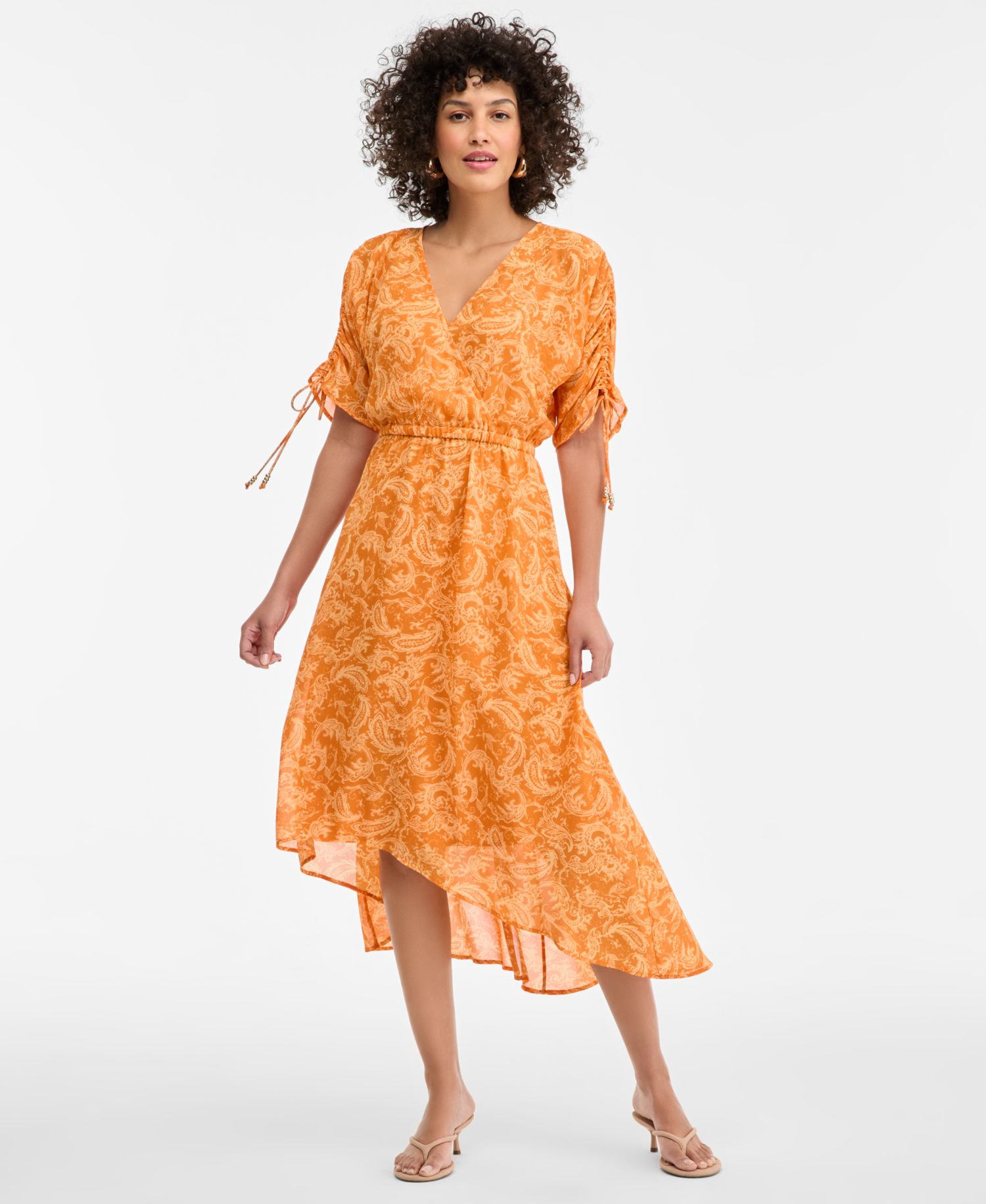 Women's Short-Sleeve Printed Faux Wrap Dress