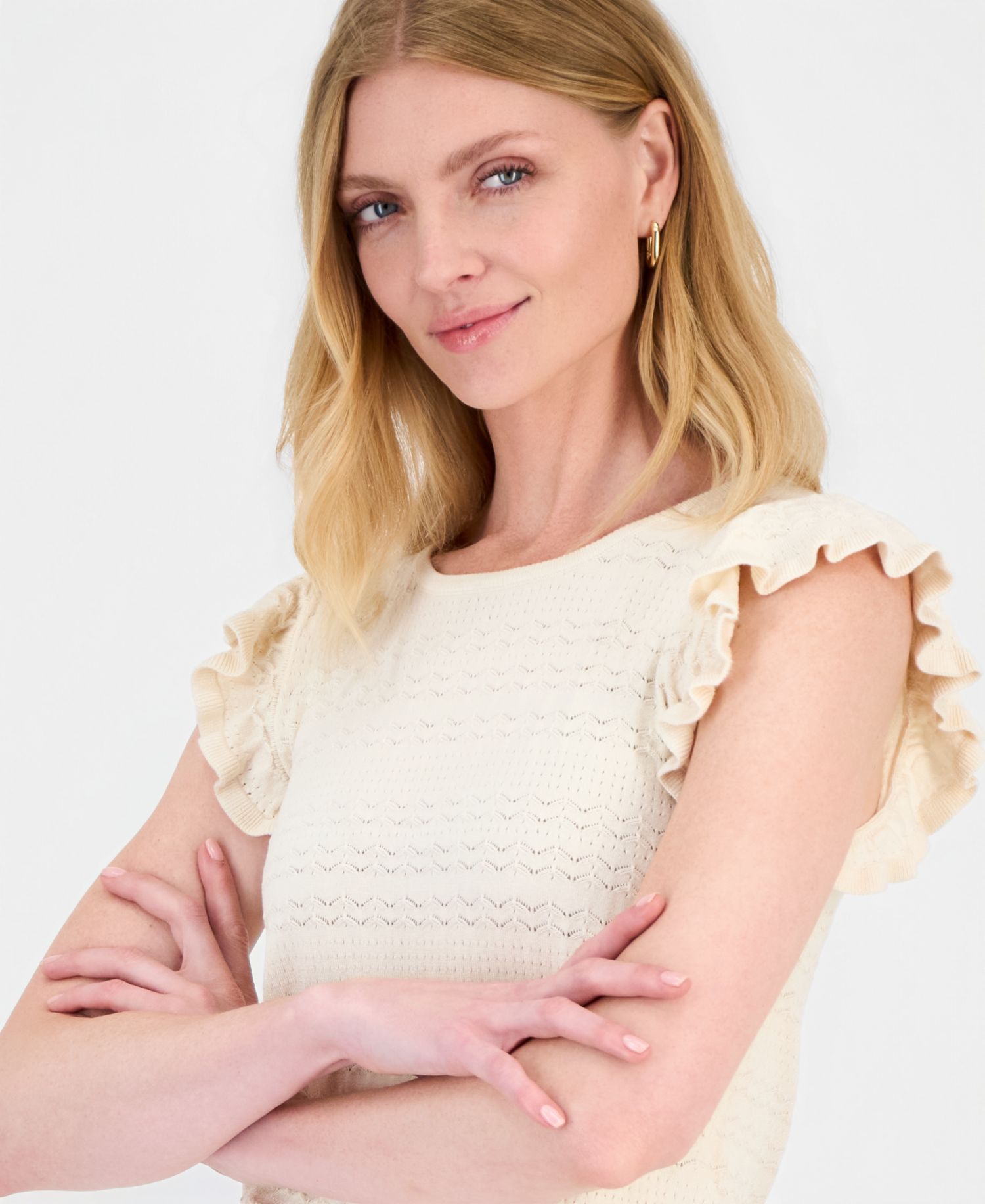 Women's Flutter-Sleeve Pointelle-Knit Top