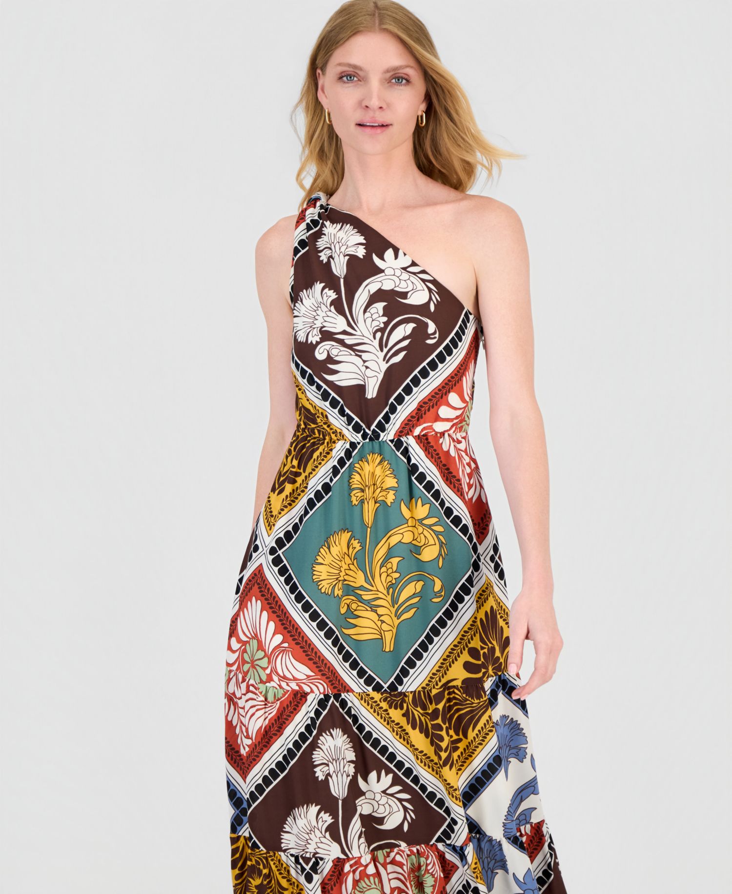 Women's Printed Tiered One-Shoulder Maxi Dress