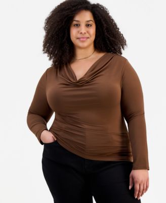 Trendy Plus Size Cowlneck Jersey Top
