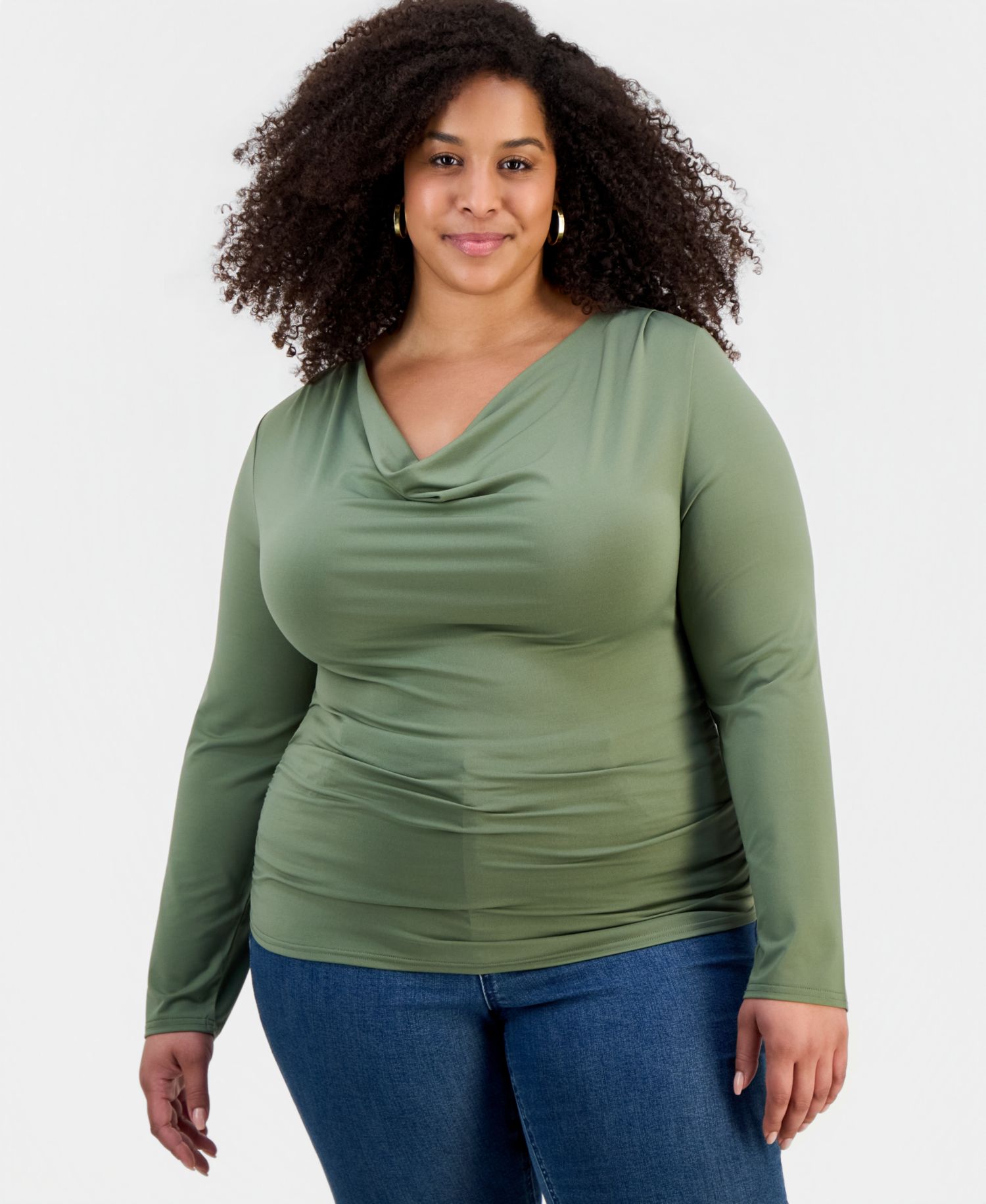 Trendy Plus Size Cowlneck Jersey Top