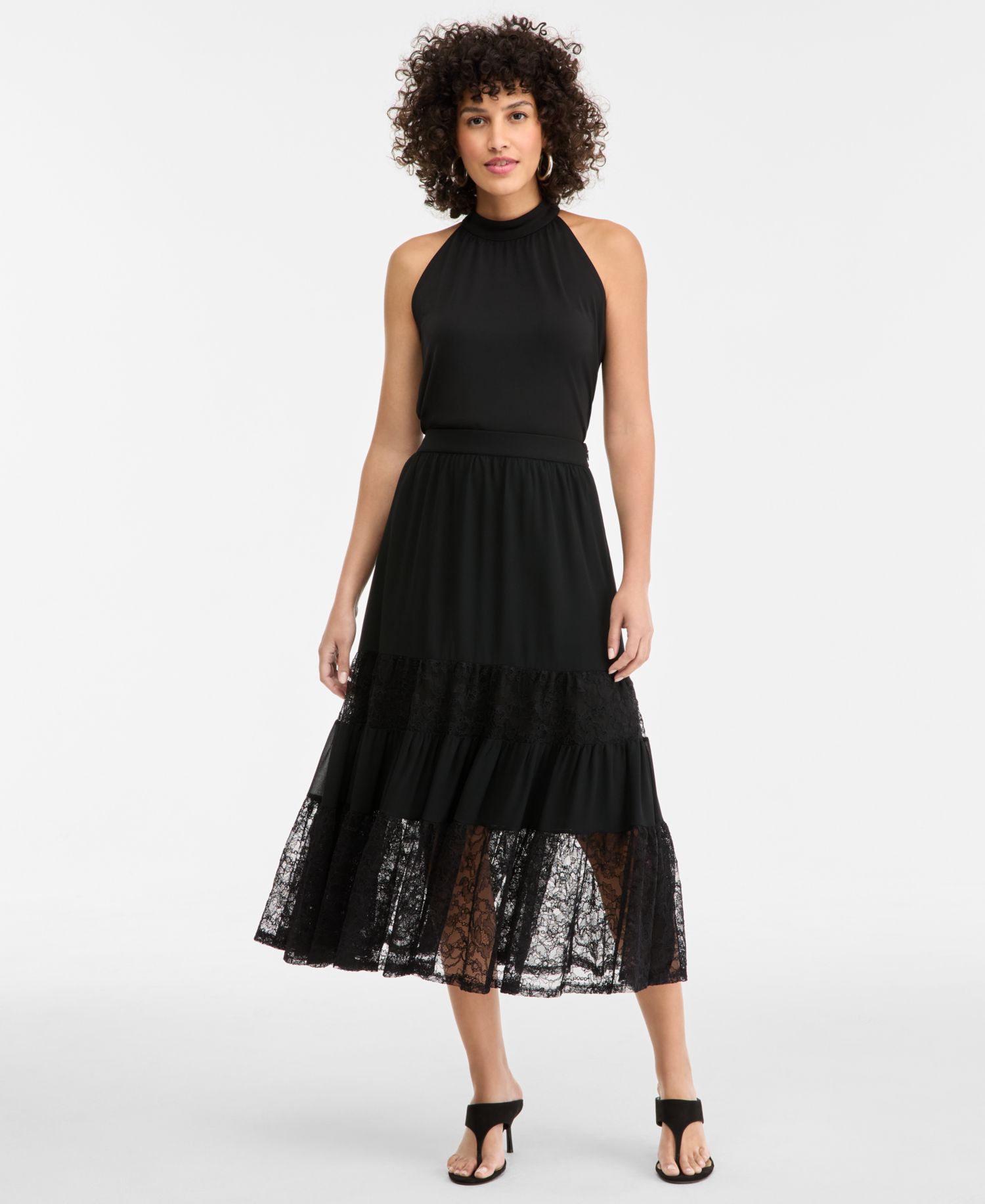 Women's Lace-Trim Tiered Midi Skirt