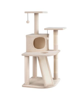 44 in Tall Kitten Tower with Condo and 2 Plush Perches, Beige