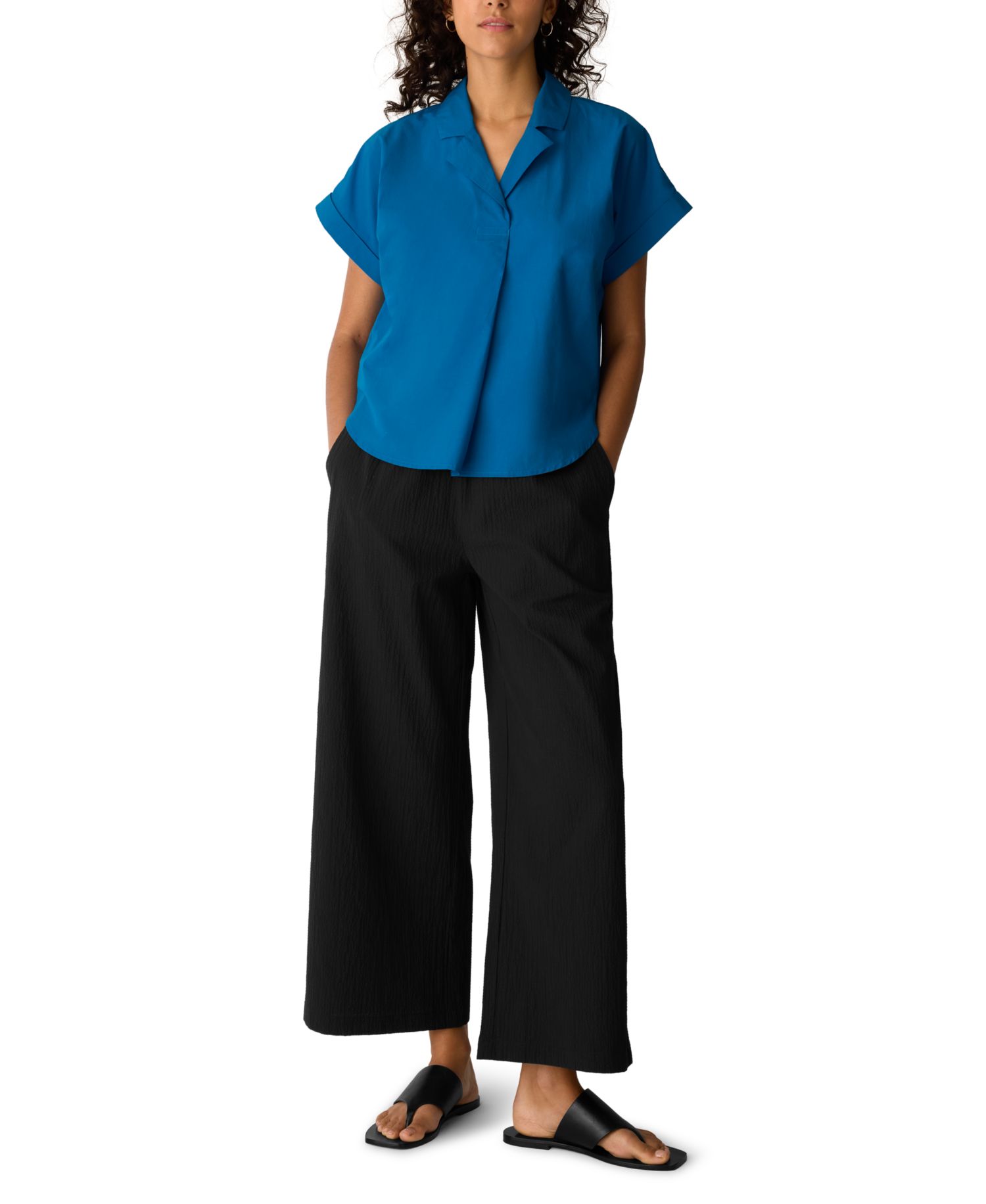Women's Cotton Poplin Notch Collar Shirt
