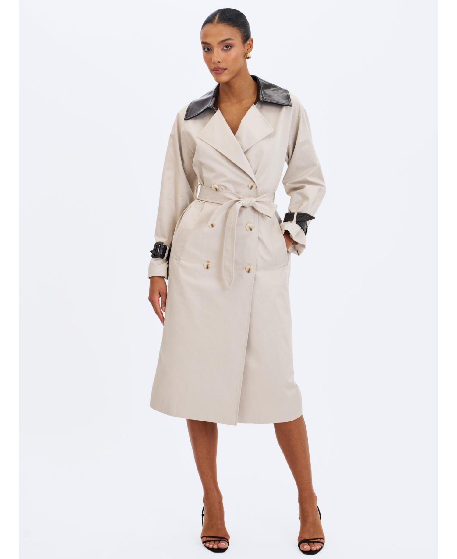 Women's Umber Oyster Double-Breasted Lapel Trench Coat