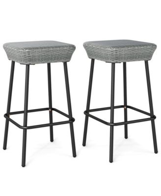 29.5 Inches Patio Bar Stools Set of 2 with Rattan Seat and Footrest