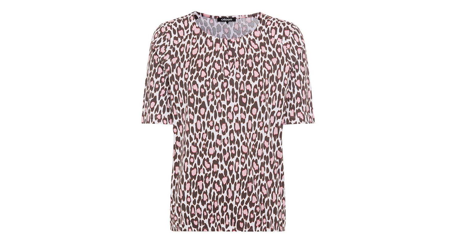 Women's Leopard Print Split Neck T-Shirt