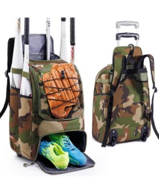 Wheeled 60L Youth Baseball Bag - Holds 4 Bats, Rolling Equipment Bag with Shoe Compartment and Fence Hook, for Boys and Girls Age 8+
