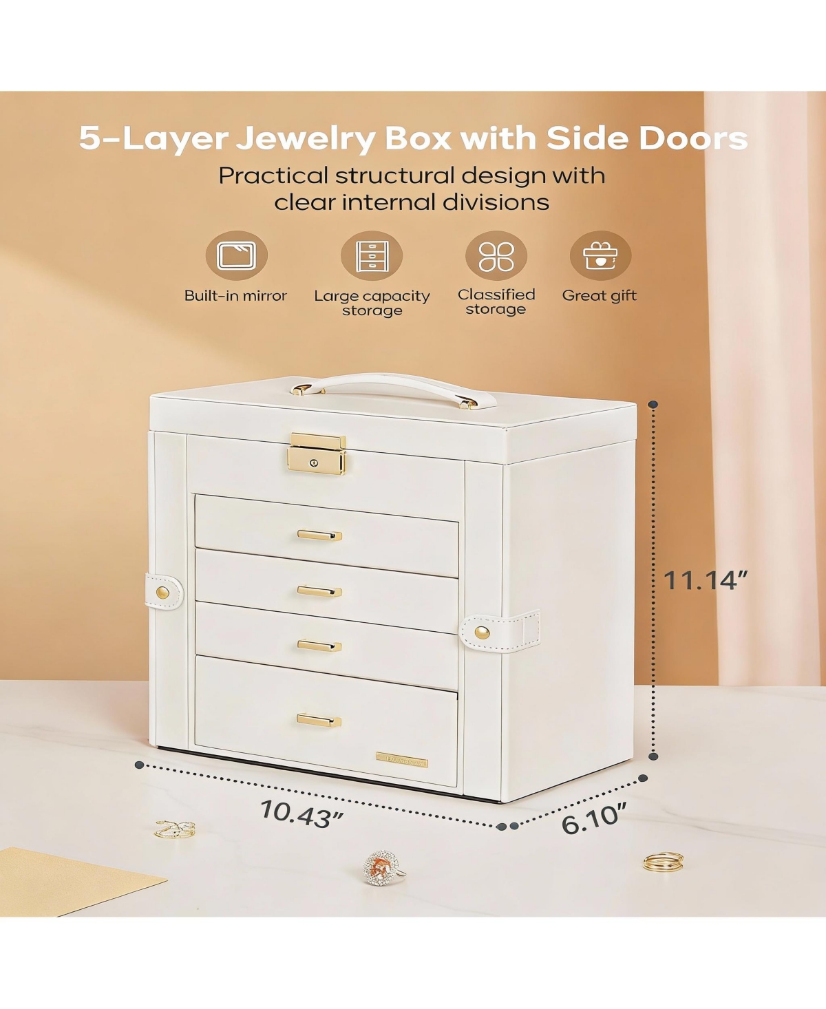 Yigii Leather Jewelry & Watch Organizer with Drawers and Mirrors