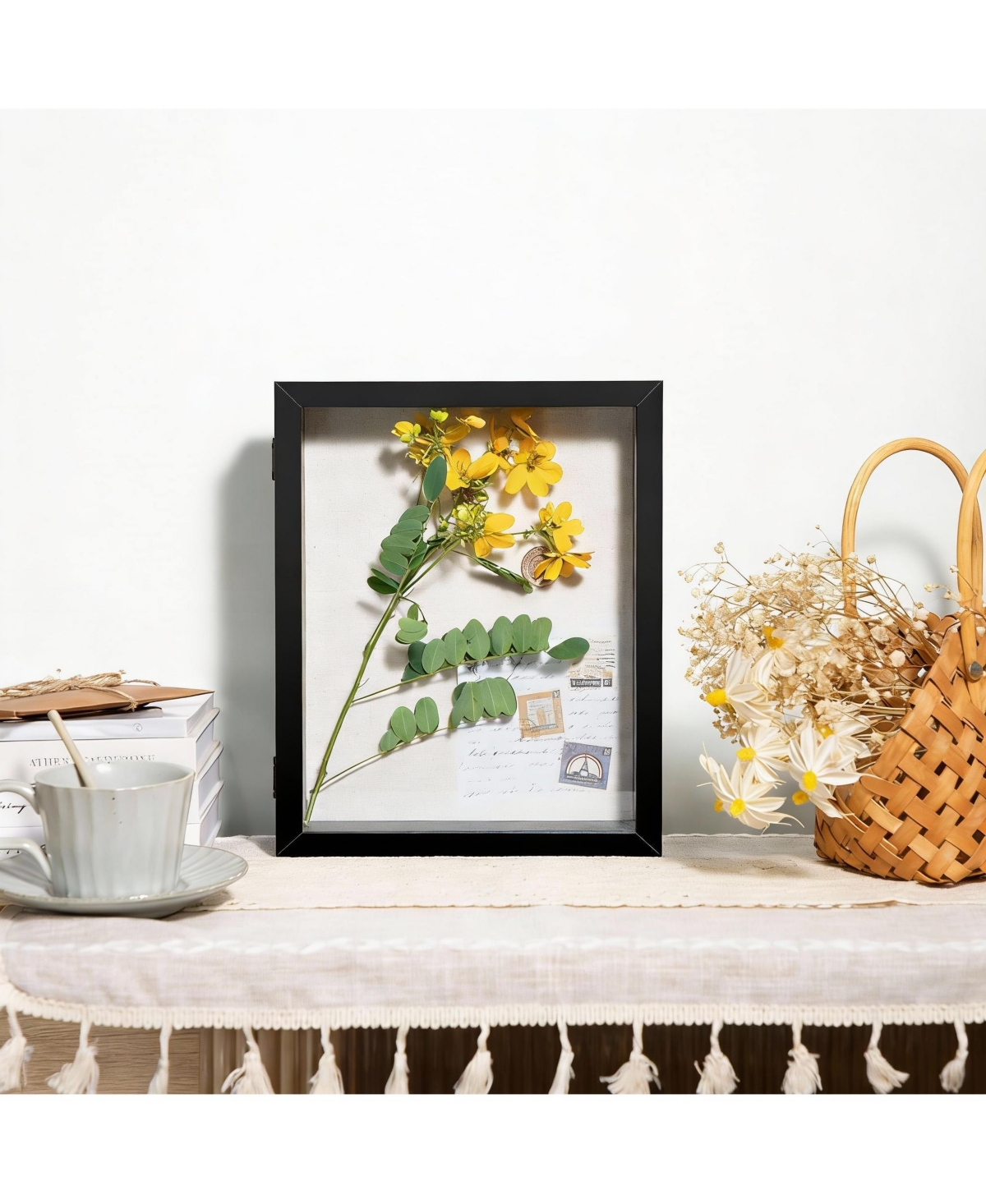Yigii 8x10 Rustic Shadow Box Frame: Magnetic Door, Linen Back, Glass Cover