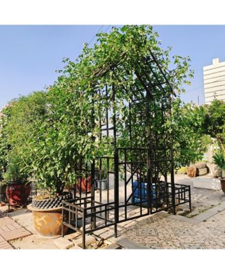 Metal Garden Arch with Gate with planter W80.71H97.24 Climbing Plants Support Rose Arch Outdoor