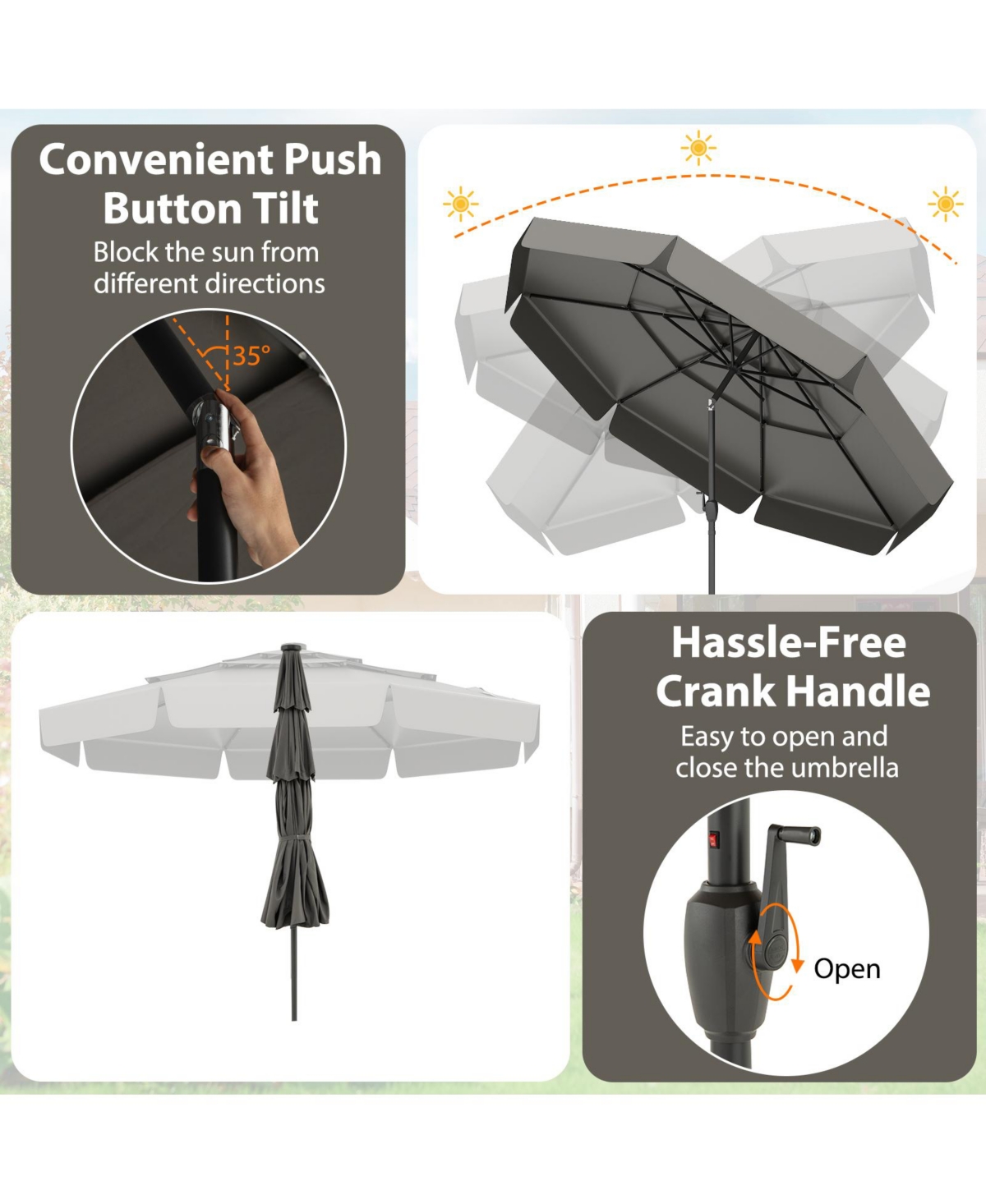 Sugift Solar Patio Umbrella with Tier Vented Top