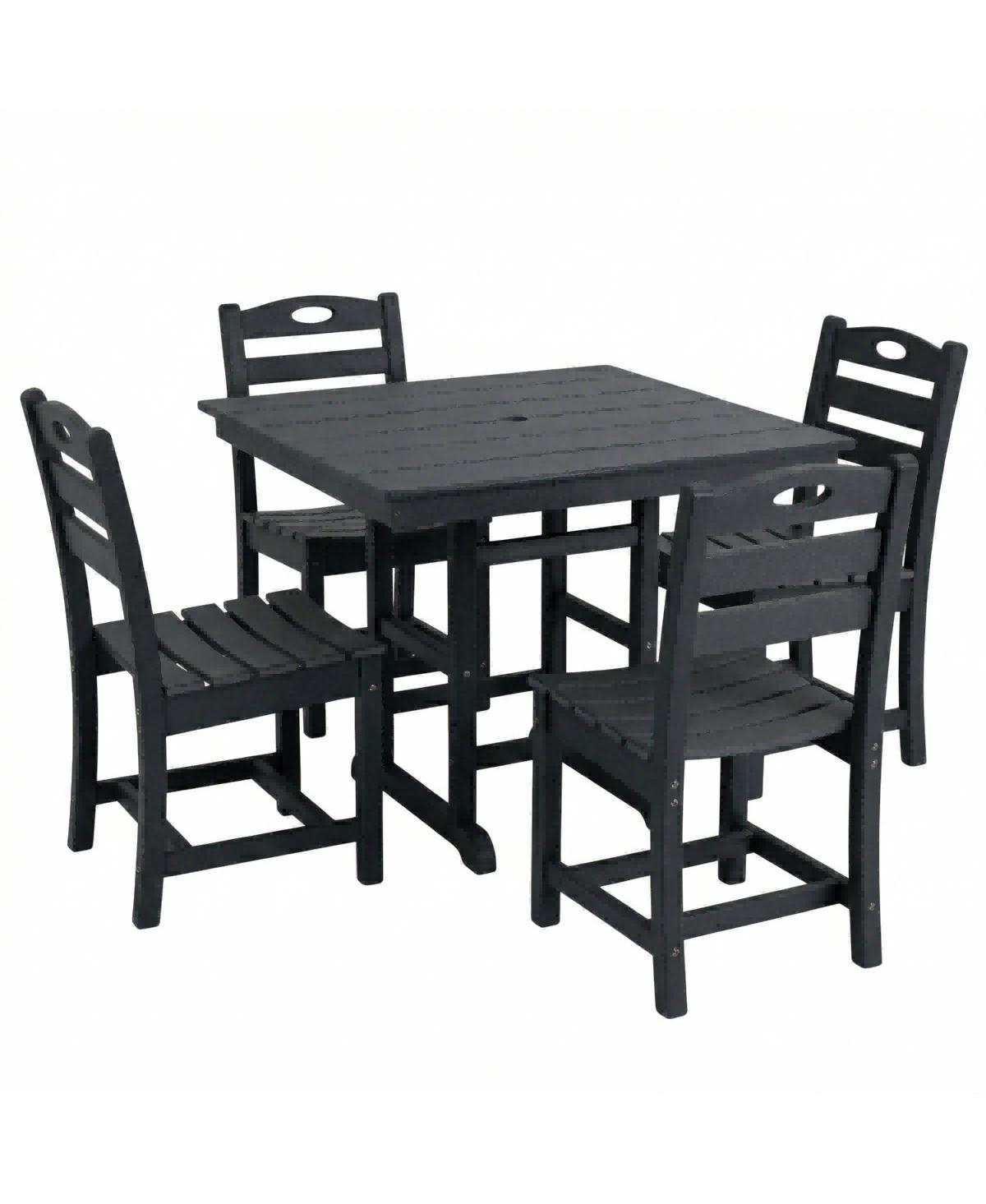 Asagikoiai 5-Piece All-Weather Hdpe Outdoor Dining Set with Umbrella Hole