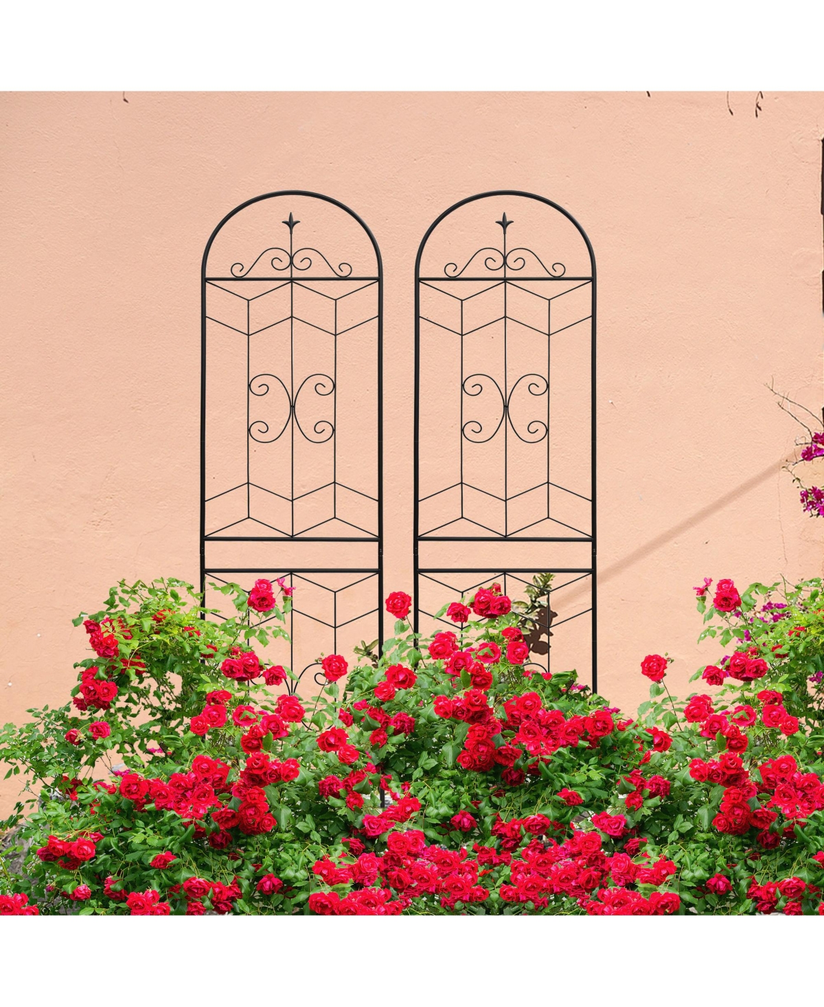 Clihome Metal Garden Trellis 86.7" x 19.7" Rustproof Trellis for Climbing Plants Outdoor Flower Support