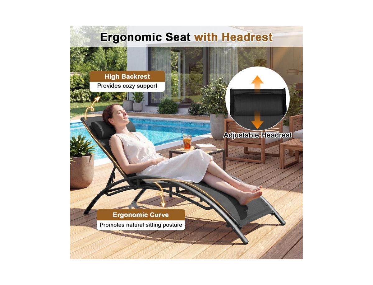 Boyel Living Patio Chaise Lounges Set of 2 Outdoor Recliner with 5-Position Backrest