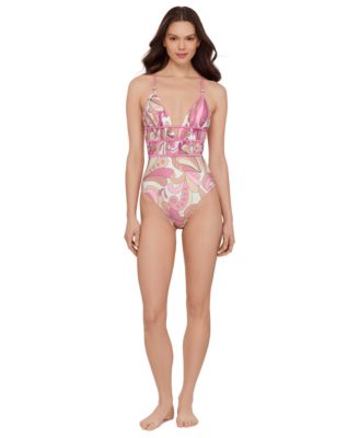 Women's Ruched Lace Back One-Piece Swimsuit