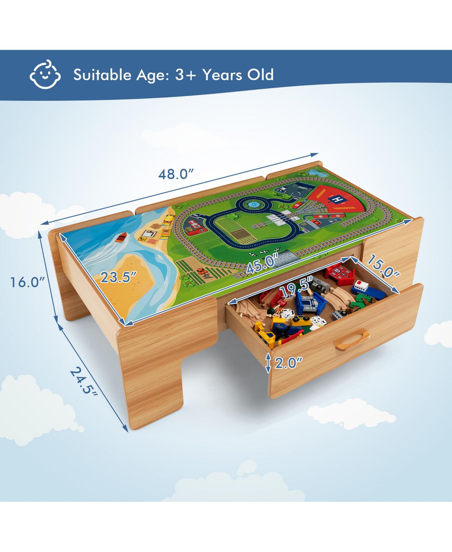 Детские игрушки Costway Magnetic Battery-Operated 100-Piece Kids' Train Set & Activity Table Playset, цвет: Натуральный — фото 9
