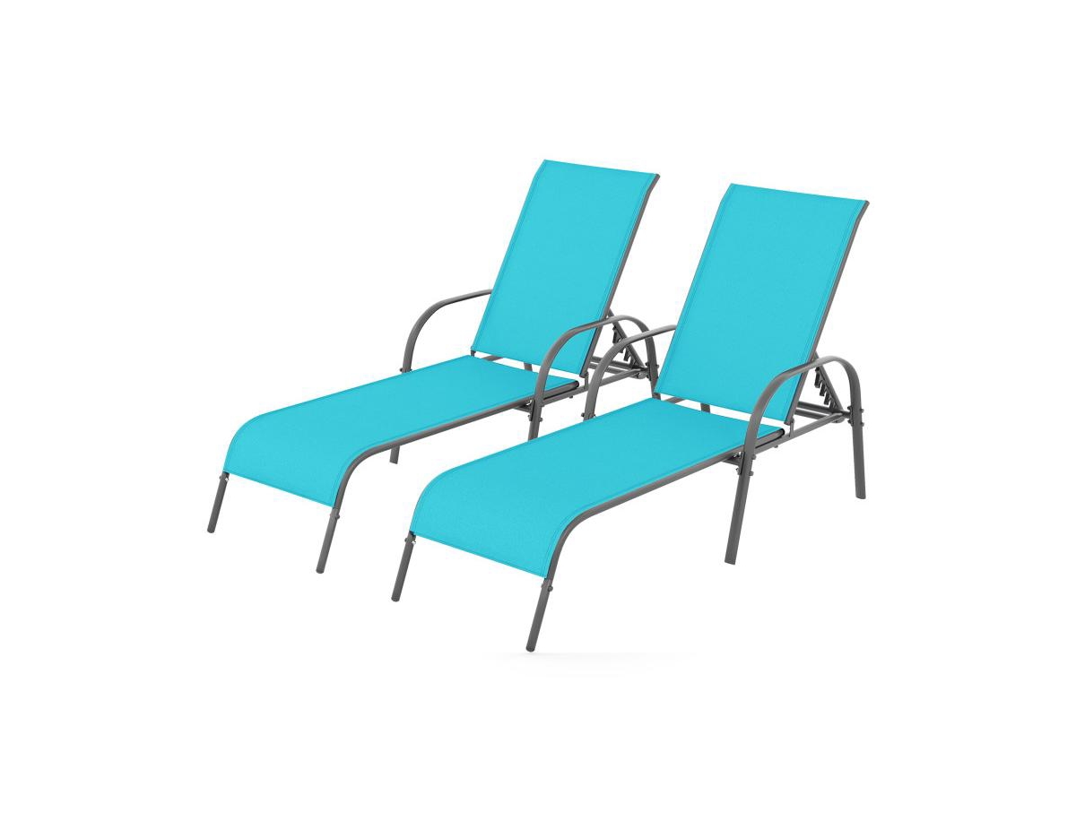 Boyel Living 2 Pieces Outdoor Patio Lounge Chair Chaise Fabric with Adjustable Reclining Armrest