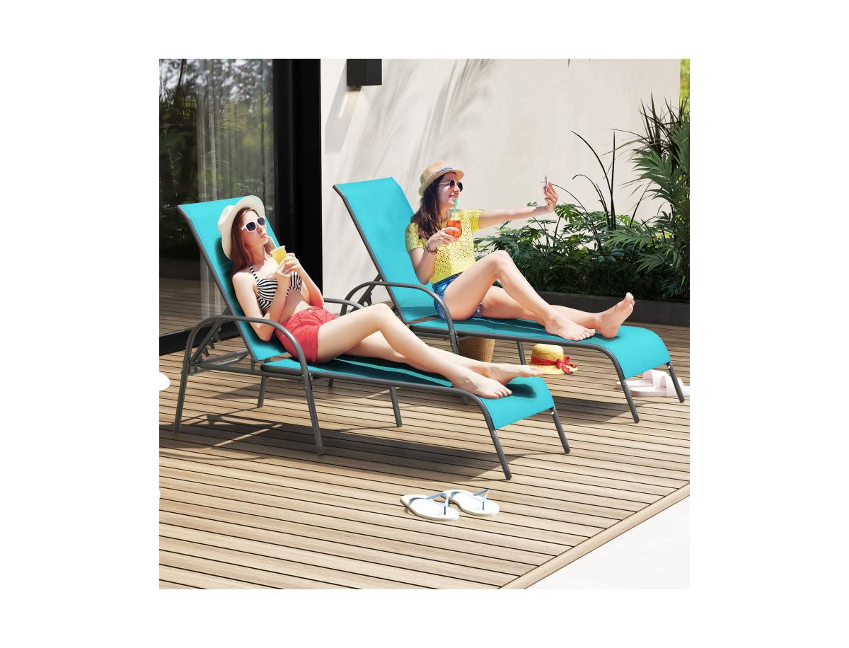 Boyel Living 2 Pieces Outdoor Patio Lounge Chair Chaise Fabric with Adjustable Reclining Armrest