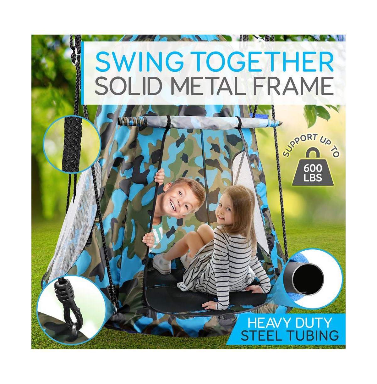 SereneLife Toddler Kids Hanging Tent Swing, Outdoor Saucer Swing with Hanging Kit and Swivel Spinner, Backyard Play Swing