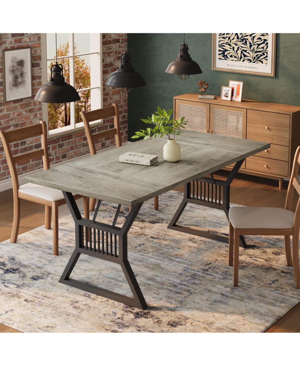 gaomon 70.8 Inch Dining Table 4-6 Person, Kitchen Dinner with Heavy Duty Metal Legs
